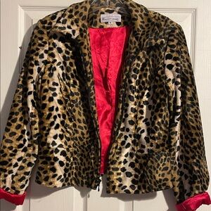 Elliott Lauren Leopard Print Teddy Jacket with Red Lining